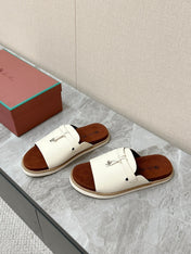 LP 26S LOCK MULE SLIDES IN CREAM WHITE CALFSKIN SILVER HARDWARE