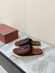 LP 26S LOCK MULE SLIDES IN BURGUNDY RED CALFSKIN SILVER HARDWARE