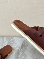 LP 26S LOCK MULE SLIDES IN BURGUNDY RED CALFSKIN SILVER HARDWARE