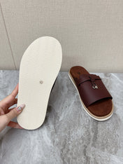 LP 26S LOCK MULE SLIDES IN BURGUNDY RED CALFSKIN SILVER HARDWARE