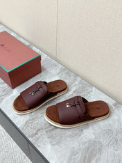 LP 26S LOCK MULE SLIDES IN BURGUNDY RED CALFSKIN SILVER HARDWARE