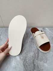 LP 26S LOCK MULE SLIDES IN BEIGE SUEDE SILVER HARDWARE