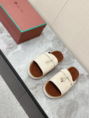 LP 26S LOCK MULE SLIDES IN BEIGE SUEDE SILVER HARDWARE