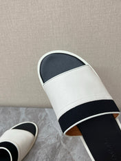 LP 26S SLIDES SANDAL IN WHITE CALFSKIN AND BLACK CANVAS