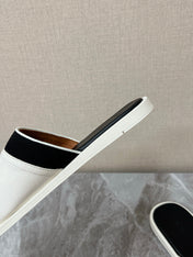 LP 26S SLIDES SANDAL IN WHITE CALFSKIN AND BLACK CANVAS