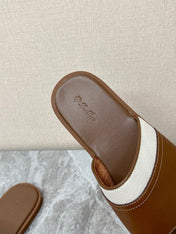 LP 26S SLIDES SANDAL IN BROWN CALFSKIN AND IVORY WHITE CANVAS