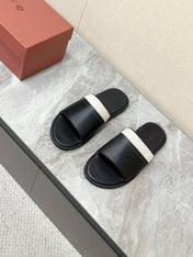 LP 26S SLIDES SANDAL IN BLACK CALFSKIN AND IVORY WHITE CANVAS