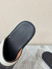 LP 26S SLIDES SANDAL IN BLACK CALFSKIN AND IVORY WHITE CANVAS