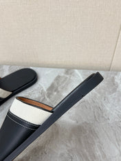LP 26S SLIDES SANDAL IN BLACK CALFSKIN AND IVORY WHITE CANVAS