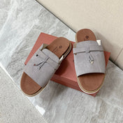 LP 26S LOCK CHARM SLIDES IN GREY SUEDE SILVER HARDWARE