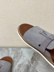 LP 26S LOCK CHARM SLIDES IN GREY SUEDE SILVER HARDWARE