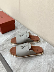 LP 26S LOCK CHARM SLIDES IN GREY CALFSKIN SILVER HARDWARE