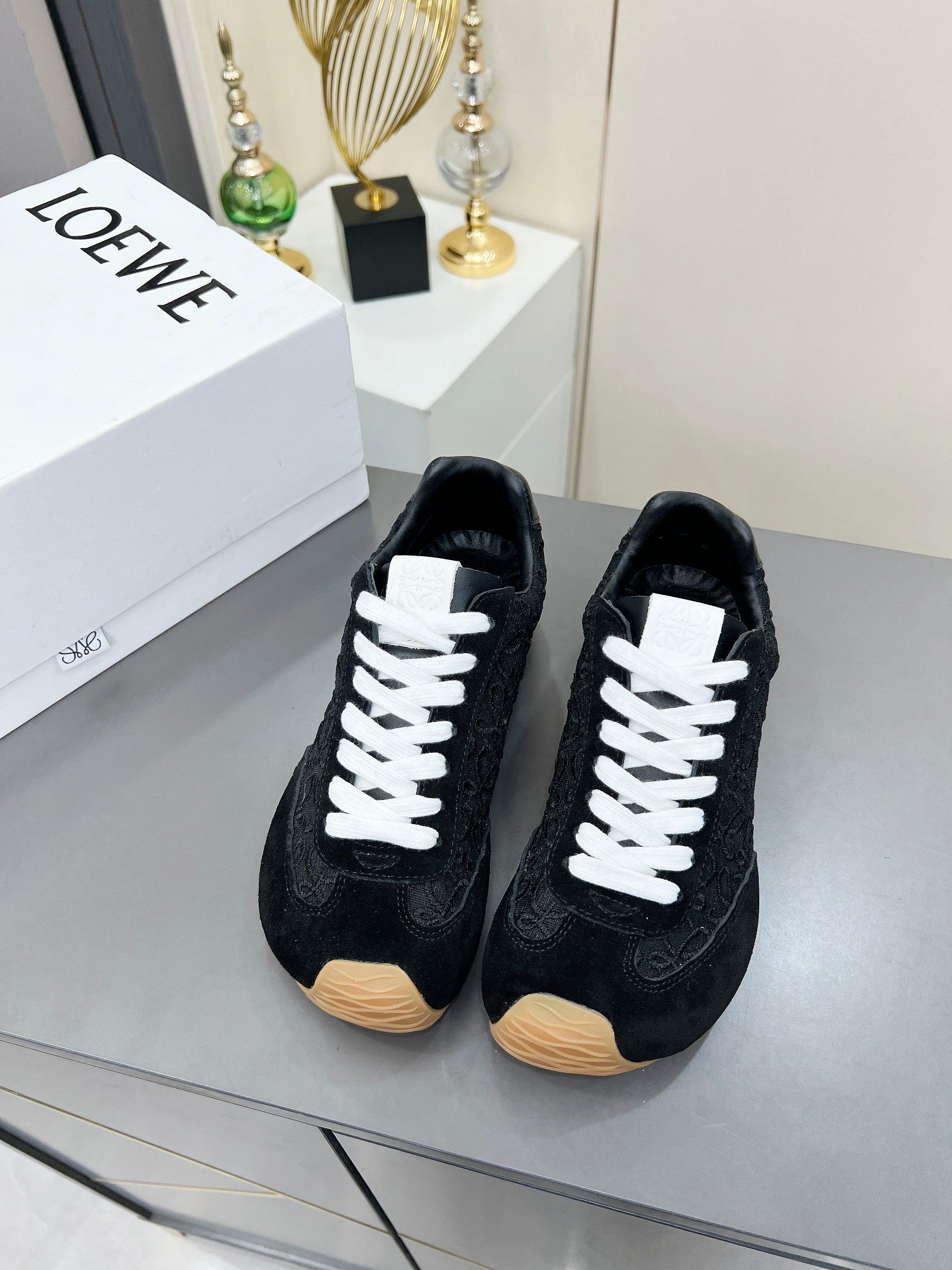 LOEWE 26S RUNNER 2.0 SNEAKERS IN BLACK SUEDE AND ANAGRAM JACQUARD