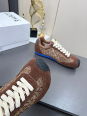 LOEWE 26S RUNNER 2.0 SNEAKERS IN DARK BROWN SUEDE AND ANAGRAM JACQUARD