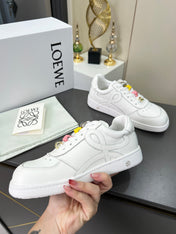 LOEWE 26S LOW TOP SNEAKERS IN WHITE CALFSKIN WITH CHARM LACES