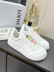 LOEWE 26S LOW TOP SNEAKERS IN WHITE CALFSKIN WITH CHARM LACES