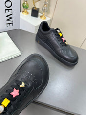 LOEWE 26S LOW TOP SNEAKERS IN BLACK CALFSKIN WITH CHARM LACES