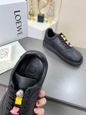 LOEWE 26S LOW TOP SNEAKERS IN BLACK CALFSKIN WITH CHARM LACES