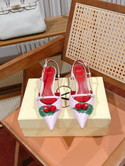 VALENTINO 26S SLINGBACKS 45 MM IN LIGHT PINK CALFSKIN CHERRY DETAILS