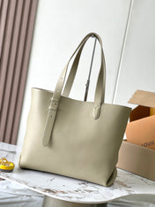 LOW KEY CABAS 47 IN BEIGE GRAINED CALFSKIN GOLD BUCKLE