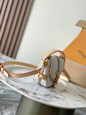SAUMUR BB 20 WHITE MONOGRAM MINI JACQUARD AND LEATHER TRIM GOLD HARDWARE