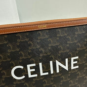 SMALL POUCH 25 IN BLACK TRIOMPHE CANVAS AND BROWN CALFSKIN WITH CELINE PRINT