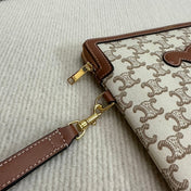 SMALL POUCH 25 IN BEIGE TRIOMPHE TEXTILE AND BROWN CALFSKIN