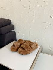 LV SUNSET PLATFORM COMFORT MULE IN CHOCOLATE BROWN SHEARLING