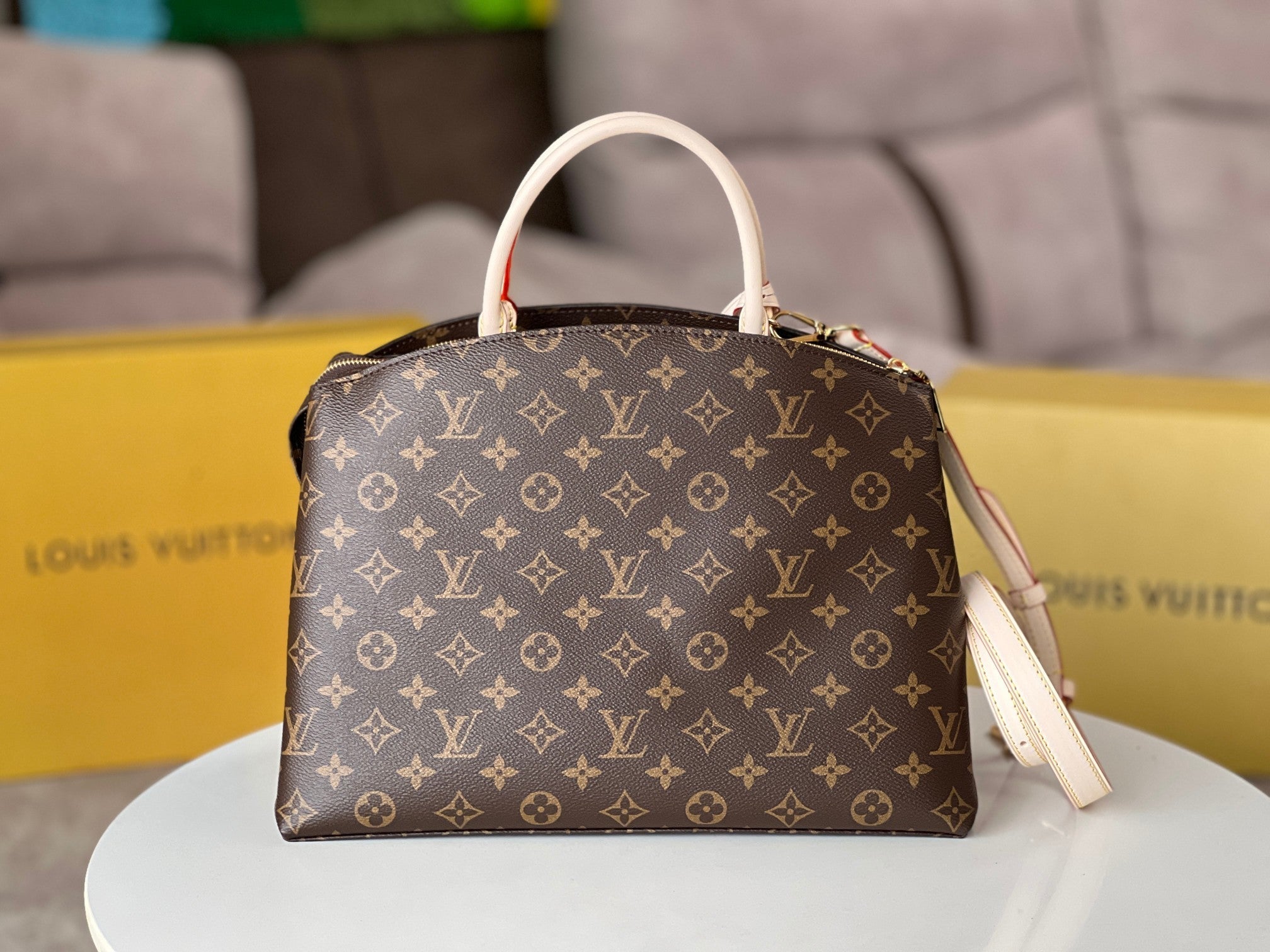GRAND PALAIS TOTE BAG 34 IN BROWN MONOGRAM COATED CANVAS