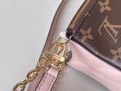 BLOOM POUCH 22 IN BROWN MONOGRAM CANVAS AND PASTEL PINK CALFSKIN SIDES