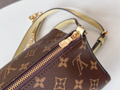 BLOOM POUCH 22 IN BROWN MONOGRAM CANVAS AND PASTEL YELLOW CALFSKIN SIDES