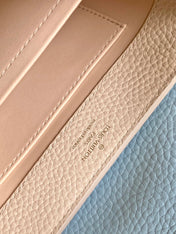 CAPUCINES MINI 21 IN PEARL WHITE MIX SKY BLUE TAURILLON GOLD HARDWARE