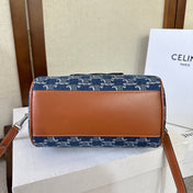 SMALL BOSTON 19 IN SPACE BLUE TRIOMPHE DENIM AND BROWN CALFSKIN TRIM