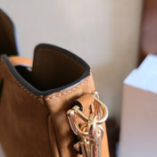 CELINE 25S SMALL CAMILLE 16 SOFT BAG 24MM IN CARAMEL BROWN SUEDE