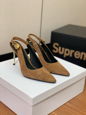 BALMAIN 26S SLINGBACK 95 MM IN BROWN SUEDE