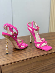GIANVITO ROSSI 26S CRYSTAL HEELS 105 MM IN PINK SUEDE