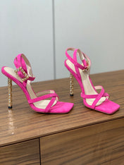 GIANVITO ROSSI 26S CRYSTAL HEELS 105 MM IN PINK SUEDE