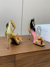 BALMAIN 25S RUBY GOLD HEELED SANDALS 95MM IN PATENT CALFSKIN