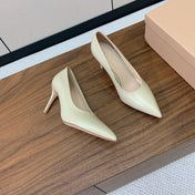 GIANVITO ROSSI 26S STILETTO PUMPS 95 MM IN BEIGE PATENT CALFSKIN