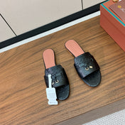 FLAT SLIPPERS IN BLACK LAMBSKIN OSTRICH SKIN
