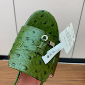 HIGH HEEL IN DARK GREEN LAMBSKIN OSTRICH SKIN