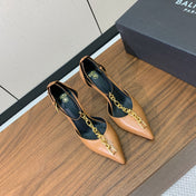 BALMAIN 26S CHAIN HIGH HEELS 95 MM IN LIGHT BROWN CALFSKIN