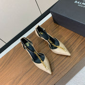 BALMAIN 26S CHAIN HIGH HEELS 95 MM IN BEIGE CALFSKIN