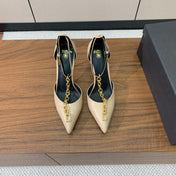 BALMAIN 26S CHAIN HIGH HEELS 95 MM IN BEIGE CALFSKIN