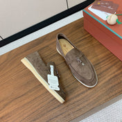 SUMMER WALK LOAFERS BROWN SUEDE SILVER PADLOCK CHARM