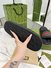 PLATFORM SLIPPERS IN BLACK MIX GREEN AND RED IMPORTED TPU