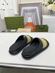 PLATFORM SLIPPERS IN BLACK MIX GRAY AND YELLOW IMPORTED TPU