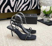 SL GEORGIA WHITE CRYSTAL SANDALS PUMP BLACK SATIN