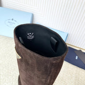 PRADA 25S HIGH-CUT BOOTS 55 MM IN DARK BROWN SUEDE