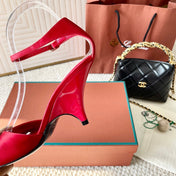HIGH HEELS SANDALS 80 MM IN RED SATIN MIX SUEDUE
